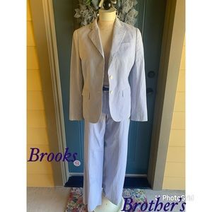 BROOKS BROTHERS Pale Blue Pinstripe Seersucker Jacket & Pants Suit J 6 P 8